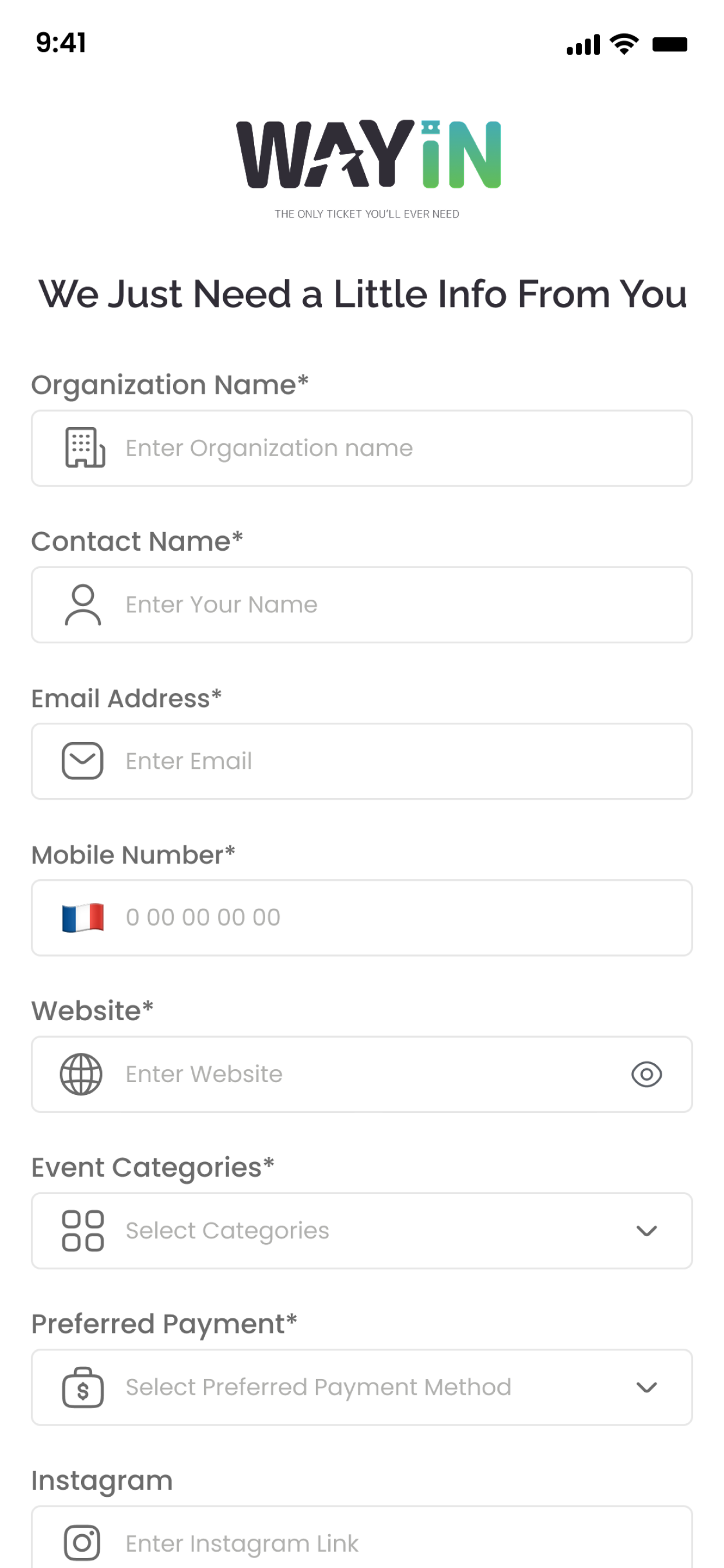 WayIn host app screen 1